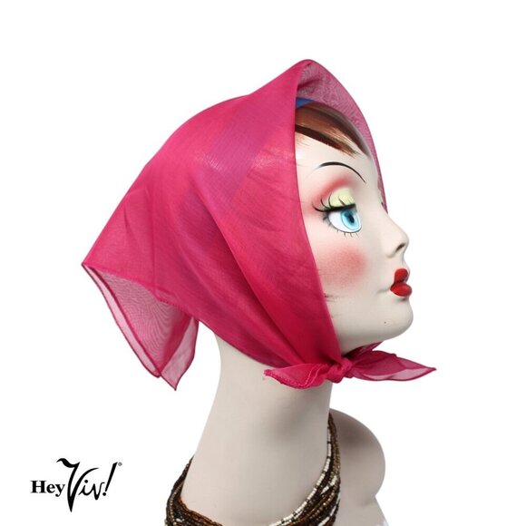 Rose Pink Sheer Chiffon Scarf 50s Style for Head Neck  21" Square - Hey Viv - Picture 1 of 6